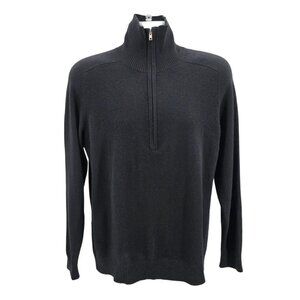 Harrison Mens Small Sweater Cashmere Half Zip Black Knit High Neck Preppy